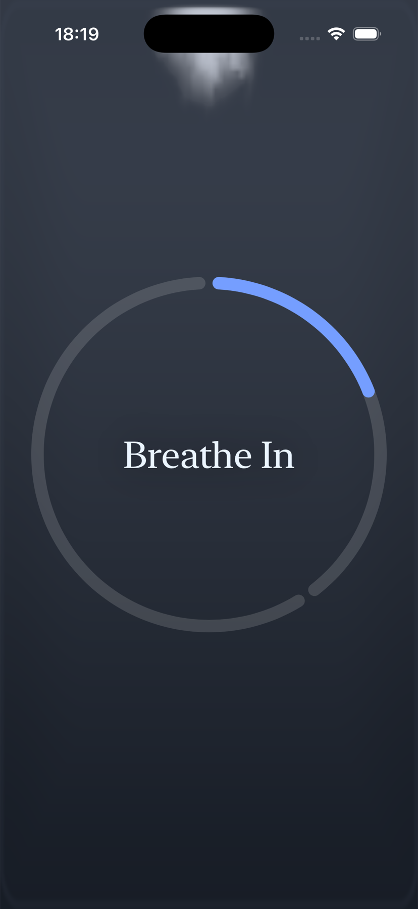 The current Breath Cycle session screen with a full-screen circular phase visual and a centered Breathe In cue